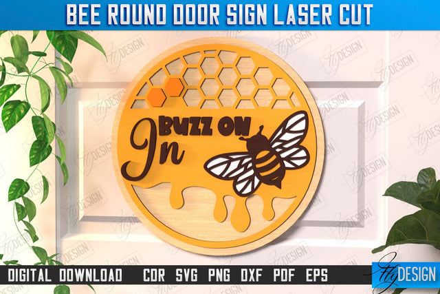 Bee Welcome Sign Laser Cut | Summer Front Door Decor | Welcome Sign | CNC File SVG Fly Design 