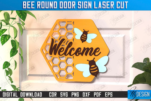 Bee Welcome Sign Laser Cut | Summer Front Door Decor | Welcome Sign | CNC File SVG Fly Design 