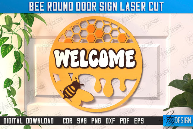 Bee Welcome Sign Laser Cut | Summer Front Door Decor | Welcome Sign | CNC File SVG Fly Design 