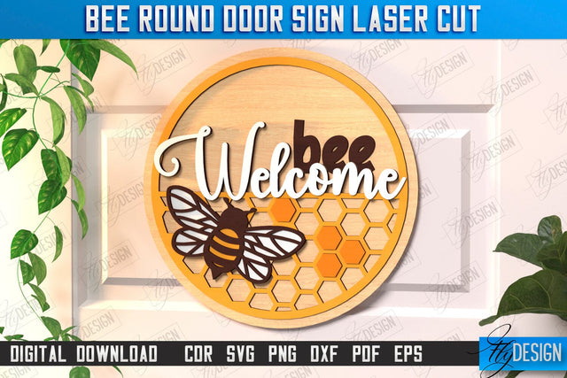 Bee Welcome Sign Laser Cut | Summer Front Door Decor | Welcome Sign | CNC File SVG Fly Design 