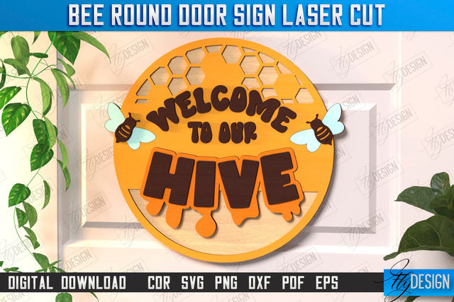 Bee Welcome Sign Laser Cut | Summer Front Door Decor | Welcome Sign | CNC File SVG Fly Design 