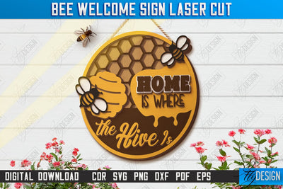 Bee Welcome Sign Laser Cut | Summer Front Door Decor | Welcome Sign | CNC File SVG Fly Design 