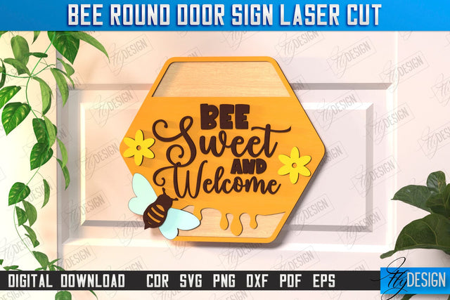 Bee Welcome Sign Laser Cut | Summer Front Door Decor | Welcome Sign | CNC File SVG Fly Design 