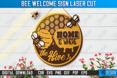 Bee Welcome Signs Laser Cut Bundle | Summer Front Door Decor | Welcome Sign | CNC Files SVG Fly Design 