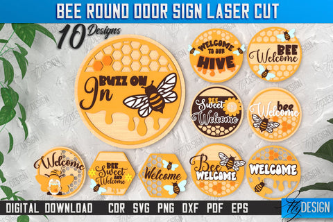 Bee Welcome Signs Laser Cut Bundle | Summer Front Door Decor | Welcome Sign | CNC Files SVG Fly Design 