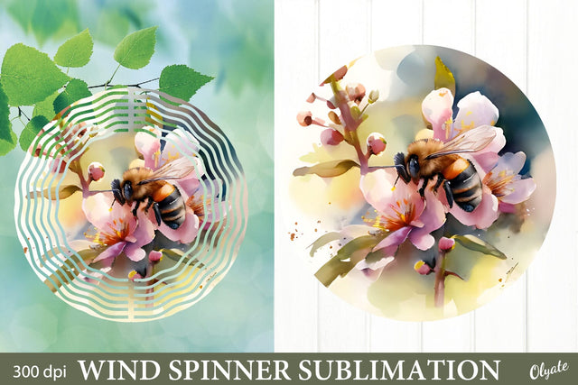 Bee Wind Spinner Sublimation. Spring Wind Spinner PNG Sublimation Olga Terlyanskaya 