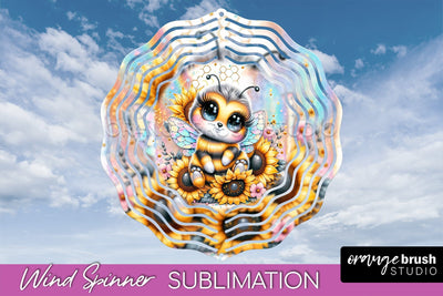 Bee Wind Spinner - Summer Flowers Spinner Sublimation Sublimation OrangeBrushStudio 