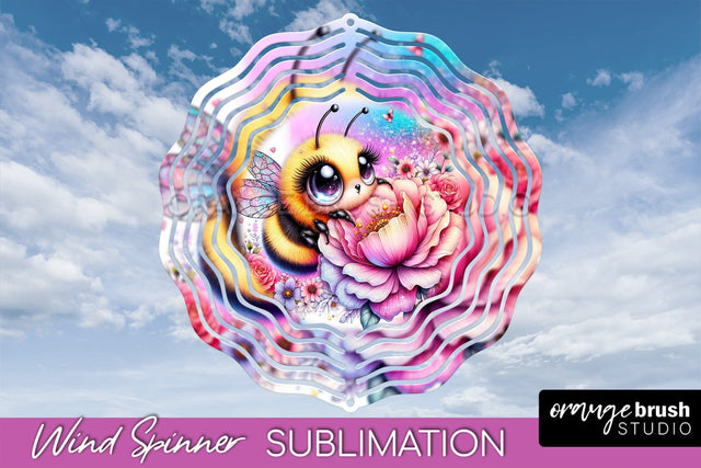 Bee Wind Spinner - Summer Flowers Spinner Sublimation Sublimation OrangeBrushStudio 
