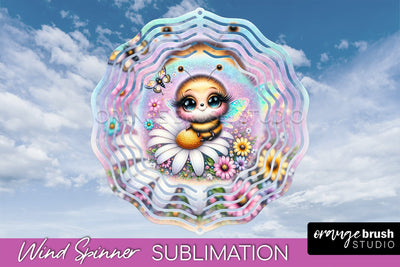 Bee Wind Spinner - Summer Flowers Spinner Sublimation Sublimation OrangeBrushStudio 