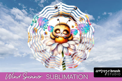 Bee Wind Spinner - Summer Flowers Spinner Sublimation Sublimation OrangeBrushStudio 