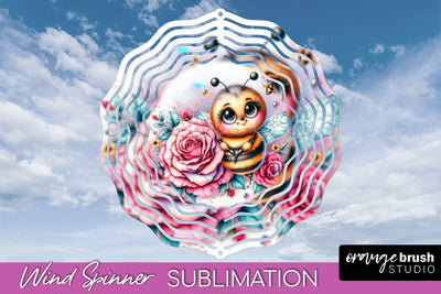 Bee Wind Spinner - Summer Flowers Spinner Sublimation Sublimation OrangeBrushStudio 