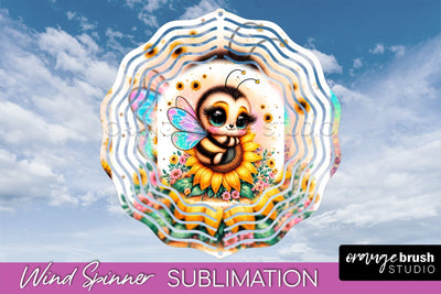 Bee Wind Spinner - Summer Flowers Spinner Sublimation Sublimation OrangeBrushStudio 