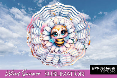 Bee Wind Spinner - Summer Flowers Spinner Sublimation Sublimation OrangeBrushStudio 