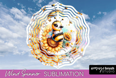Bee Wind Spinner - Summer Flowers Spinner Sublimation Sublimation OrangeBrushStudio 