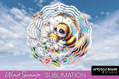 Bee Wind Spinner - Summer Flowers Spinner Sublimation Sublimation OrangeBrushStudio 