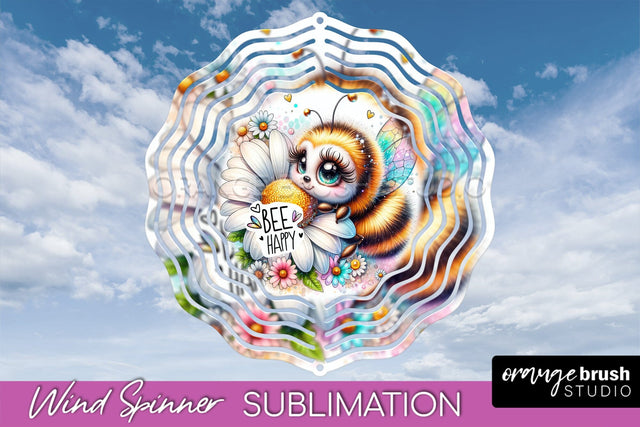 Bee Wind Spinner - Summer Flowers Spinner Sublimation Sublimation OrangeBrushStudio 
