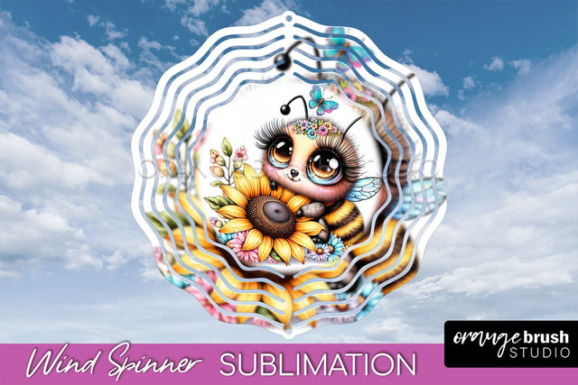 Bee Wind Spinner - Summer Flowers Spinner Sublimation Sublimation OrangeBrushStudio 