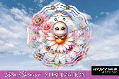 Bee Wind Spinner - Summer Flowers Spinner Sublimation Sublimation OrangeBrushStudio 