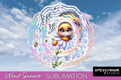 Bee Wind Spinner - Summer Flowers Spinner Sublimation Sublimation OrangeBrushStudio 