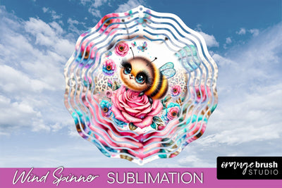 Bee Wind Spinner - Summer Flowers Spinner Sublimation Sublimation OrangeBrushStudio 