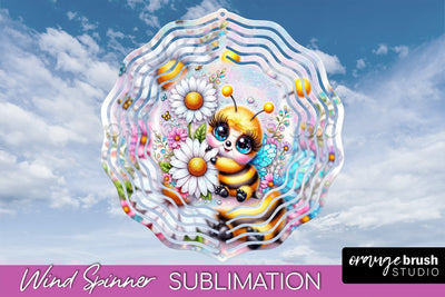 Bee Wind Spinner - Summer Flowers Spinner Sublimation Sublimation OrangeBrushStudio 