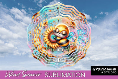 Bee Wind Spinner - Summer Flowers Spinner Sublimation Sublimation OrangeBrushStudio 
