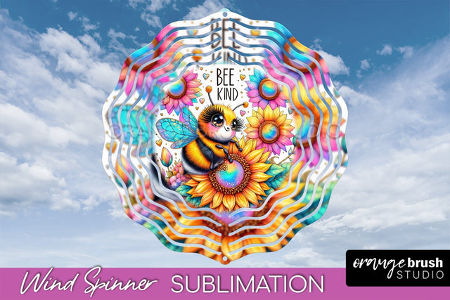Bee Wind Spinner - Summer Flowers Spinner Sublimation Sublimation OrangeBrushStudio 