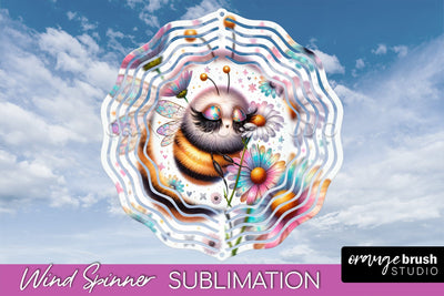Bee Wind Spinner - Summer Flowers Spinner Sublimation Sublimation OrangeBrushStudio 