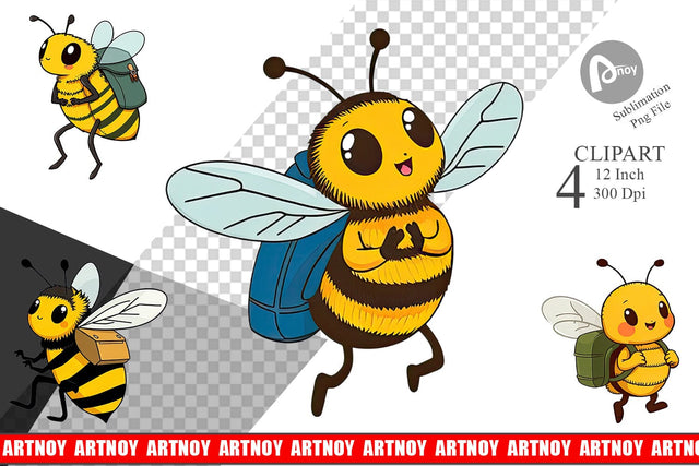 Bee with Backpack Clipart Sublimation artnoy 
