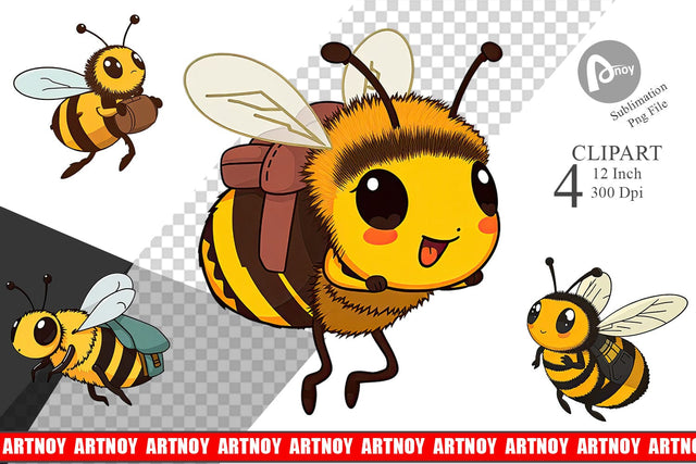 Bee with Backpack Clipart Sublimation artnoy 