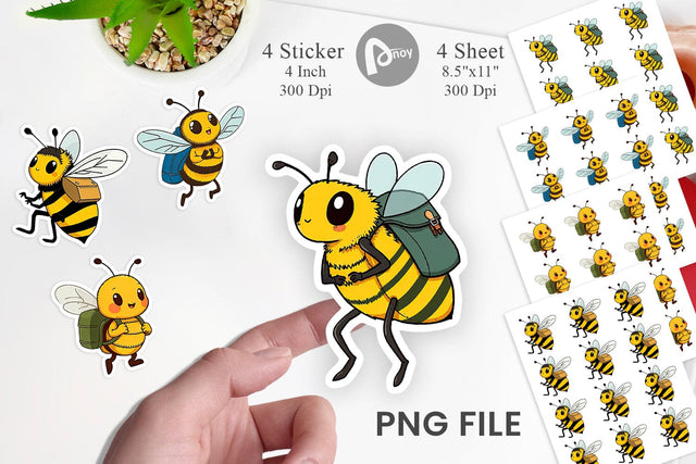 Bee with Backpack Sticker Sublimation artnoy 