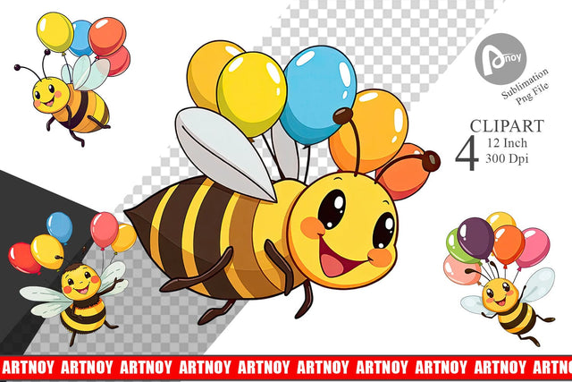 Bee with Balloons Clipart Sublimation artnoy 