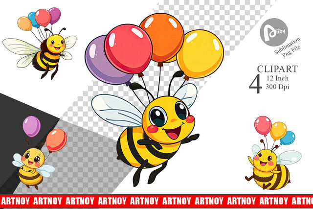 Bee with Balloons Clipart Sublimation artnoy 