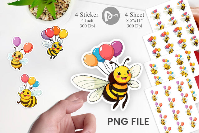 Bee with Balloons Sticker Sublimation artnoy 