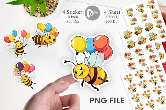 Bee with Balloons Sticker Sublimation artnoy 
