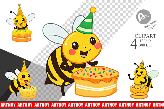Bee with Birthday Cake Clipart Sublimation artnoy 