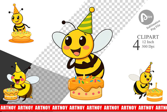 Bee with Birthday Cake Clipart Sublimation artnoy 