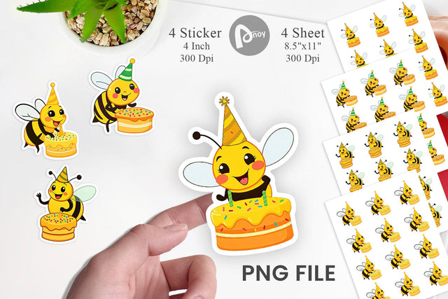 Bee with Birthday Cake Sticker Sublimation artnoy 