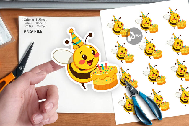 Bee with Birthday Cake Sticker Sublimation artnoy 