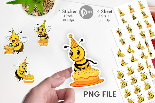 Bee with Birthday Cake Sticker Sublimation artnoy 