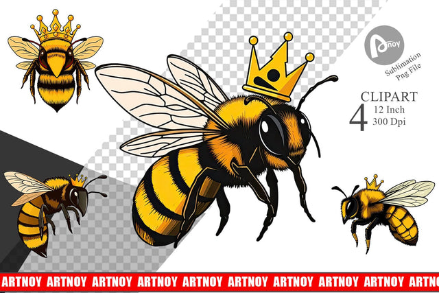 Bee with Crown Clipart Sublimation artnoy 