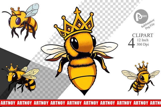 Bee with Crown Clipart Sublimation artnoy 