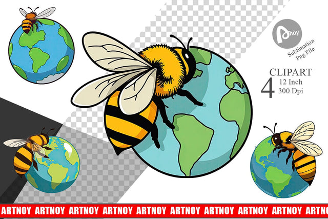 Bee with Earth Clipart Sublimation artnoy 