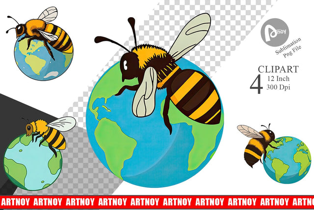 Bee with Earth Clipart Sublimation artnoy 