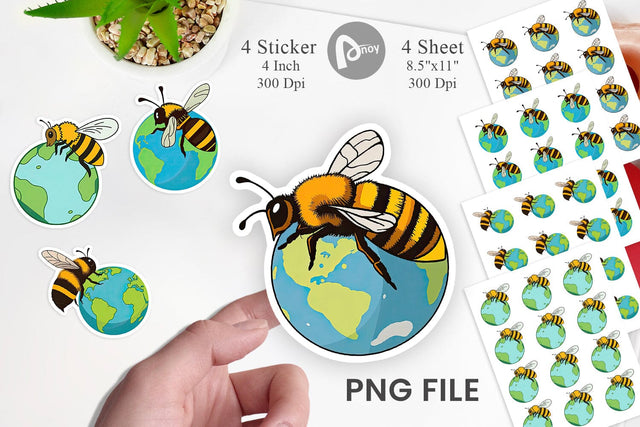 Bee with Earth Sticker Sublimation artnoy 