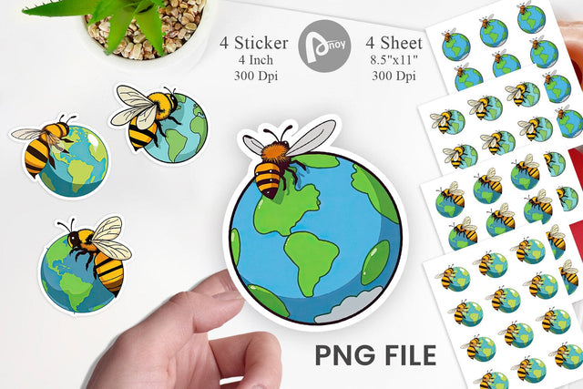Bee with Earth Sticker Sublimation artnoy 