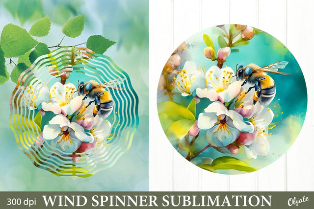 Bee with Flowers Sublimation. Wind Spinner Design PNG Sublimation Olga Terlyanskaya 