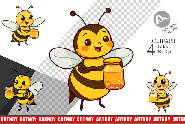 Bee with Honey Jar Clipart Sublimation artnoy 