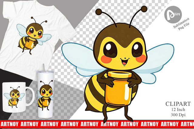 Bee with Honey Jar Clipart Sublimation artnoy 