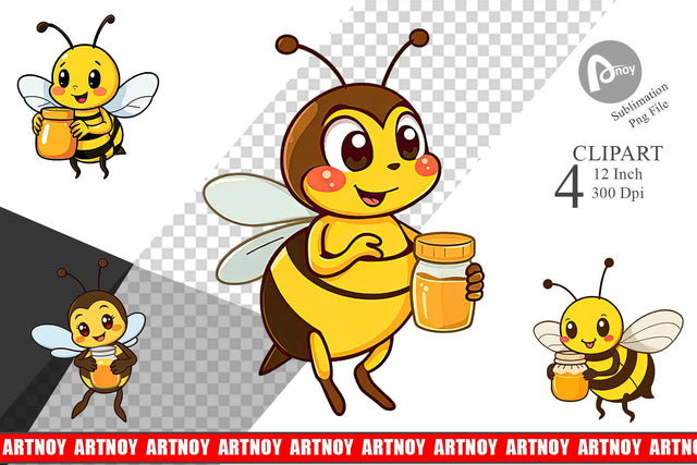Bee with Honey Jar Clipart Sublimation artnoy 